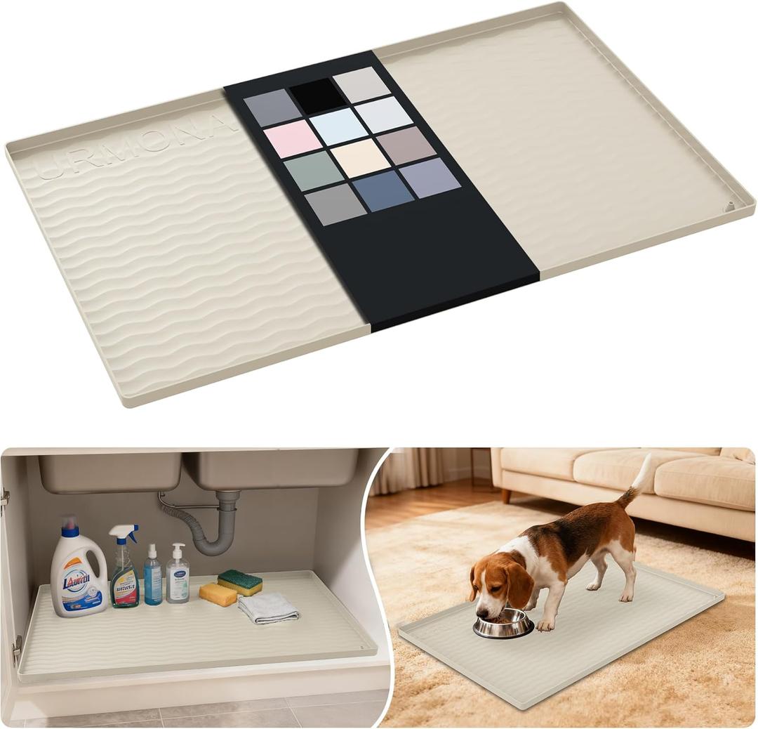 URMONA Waterproof Silicone Under Sink Mat 31'' x 22'' Shelf Liner for Kitchen and Bathroom, Cabinet and Counter Protector, Storage and Organizers, Litter Mat, Pet Cat Puppy Essentials(Cream)