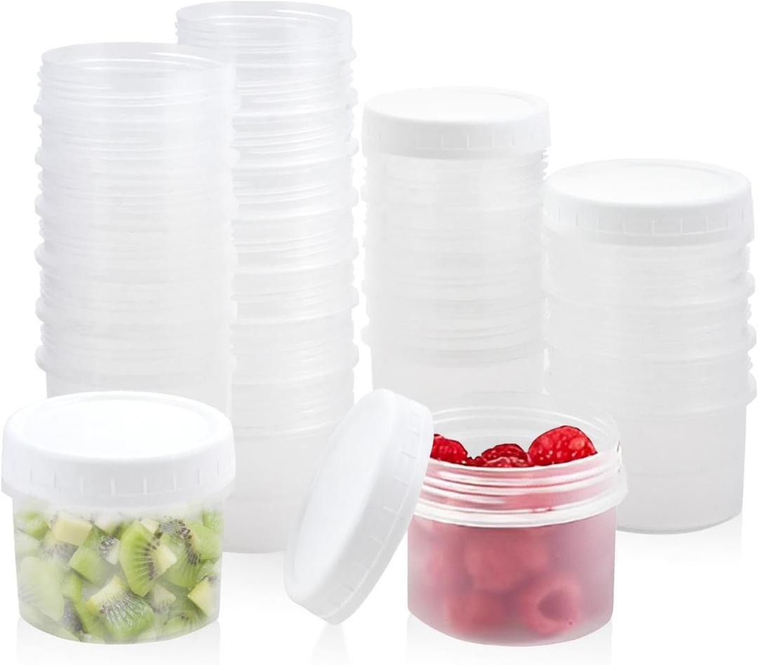 RETON 5 oz Food Containers with Screw Lids, 36 Pack Plastic Food Storage Containers for Small Deli Sauce Fruit Jars, Small Reusable Ice Cream Containers with Lids for Food Meal Prep Snack