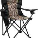 Oversized Camping Chair Folding Heavy Duty Quad Outdoor Large Lawn Chairs Portable Support 400 lbs Padded Thicken Oxford with Armrests, Storage Bag, Cup Holder, Carry Bag for Outside(Camo)