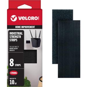 VELCRO Brand Heavy Duty Fasteners | 4x2 Inch Strips with Adhesive 8 Sets | Holds 10 lbs | Black Industrial Strength Stick On Tape | Indoor or Outdoor Use (VEL-30703-USA), 8 Count (Pack of 1)
