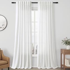 Off White Back Tab Linen Curtains for Living Room 2 Panel Light Filtering Semi Sheer Linen Drape Neutral Country Rustic Farmhouse Boho Curtain 52W x 108L (52"W x 108"L (Pack of 2))