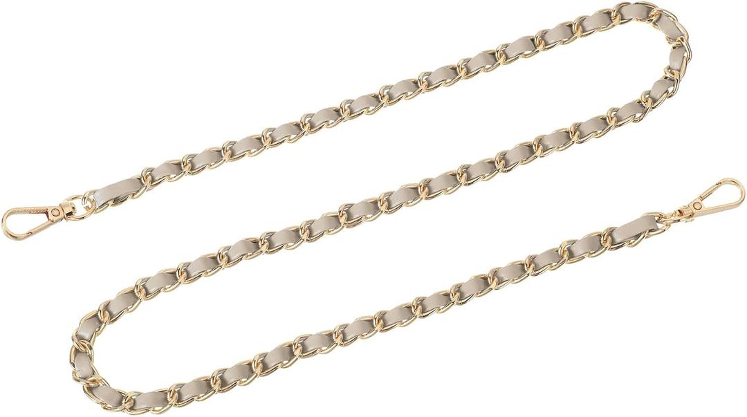 uxcell Purse Chain Strap, 32" Leather Iron Flat Chain Strap Handbag Chains Purse Straps for Shoulder Bags Replacement Strap (Gold Strap + Gold Chain)