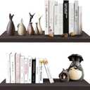 SAUMONIERES 24 Inch Floating Wall Shelves for Bedroom Bathroom Wall Mounted Solid Wood Shelf Storage Set of 2, Espresso