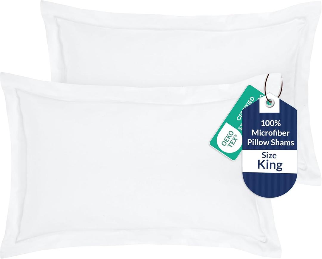 Royale Linens Pillow Shams 2 Pack King Size 20x36 Inch - Brushed 1800 Microfiber - Bed Pillow Shams, Wrinkle Resistant Super Soft and Cozy - Back Overlap Closure - Oxford Pillowcase (King, White)