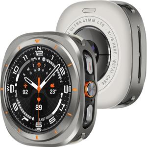 3 x Amizee Rugged Case Compatible with Samsung Galaxy Watch Ultra (2025/2024) 47mm with Back Cover, Metal Bumper Ultra Thin Shockproof Protective Cover for Galaxy Watch 7/8 Ultra, Gray/Orange