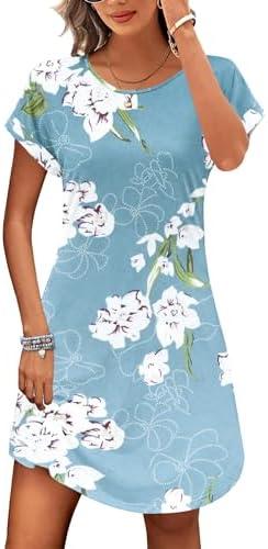 PLOKNRD Women's Casual Dress Summer Short Sleeve T-Shirt Dress Crew Neck Basic Dresses 2025, S