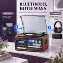 Multi-Format 9-in-1 Record Player for Bedroom and Study, 3-Speed Turntable with Bluetooth Input, CD/Cassette, USB/SD, AM/FM Radio, Built-in Speakers, RCA Line Out, Headphone Jack, Remote, Light Brown