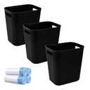 UUJOLY Small Bathroom Trash Can with Trash Bag Wastebasket Garbage Can for Bathrooms, Laundry Room, Kitchens, Offices, Kids Rooms, Dorms, 3.5 Gallons, 3 Pack (Black)