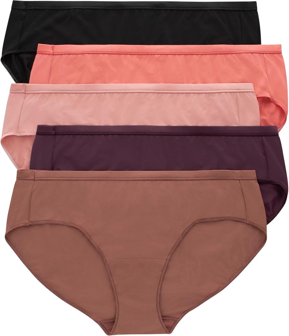 Hanes Women's Hipster Underwear Pack, Breathable Mesh Panties for Women, 5-Pack (12, Tan/Purple/Pink/Coral/Black)