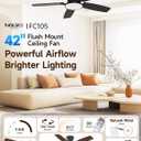 Flush Mount Ceiling Fan with Light, 42 Inch, Remote Control, 3CCT Dimmable LED, 6-Speed Silent Reversible DC Motor, Low Profile Hugger Ceiling Fan for Indoor/Outdoor 90-264V 50/60Hz Matte Black