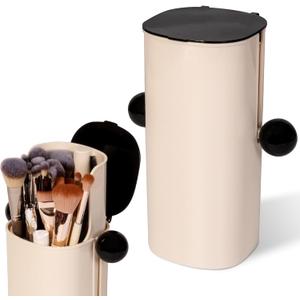 2026 Upgraded Automatic-Lift Makeup Brush Holder, Makeup Organizer with Dustproof & Leakproof Design, Four-slot Make up Brushes Cup for Eyebrow Pencil, Nail Polish, Lip Gloss