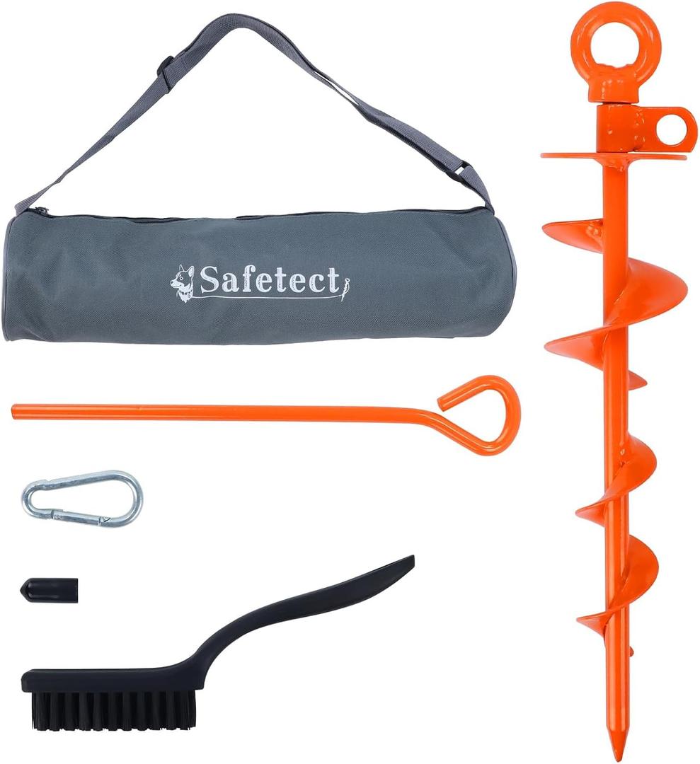 15'' Dog Tie Out Stake for Large Dogs up to 220lbs Heavy Duty Screw-in Dog Stakes for Yard, Beach Camping Outside Ground Stakes for Dog Cable, Leashes, Dog Ground Anchor with 360 Swivel