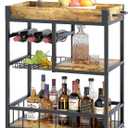 Bar Cart with Basket 3 Tiers Home Rolling Wine Rack with Wheels Mobile Kitchen Industrial Vintage Style Wood Metal Serving Trolley Serving Cart,Glass Holder Bar Cabinet, Rustic Brown, 29"D x 13"W x 33"H