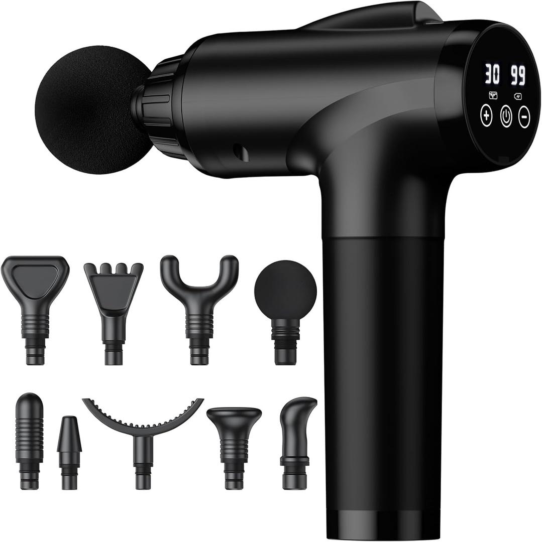 Massage Gun Deep Tissue, Handheld Electric Muscle Massager, High Intensity Percussion Massage Device for Pain Relief with 9 Attachments & 30 Speed (Black)
