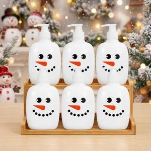 6 Set Snowman Soap Dispenser 10 oz Hand Soap Lotion Pump Bottles with Pump Winter Decorative Bathroom Decor Refillable Liquid Container for Shampoo Conditioner Body Wash Essential