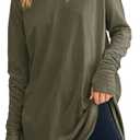 Fisoew Women's Casual Long Sleeve Tops Crew Neck Round Hem Loose T-Shirts Tunic Tops with Thumb Holes (Medium, Army Green)