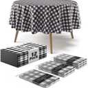 Exquisite Picnic Table Cover - 12 Pack Round Premium Black & White Checkered BBQ Table Cover - Gingham Checkerboard Disposable Plastic Tablecloth 84 inch