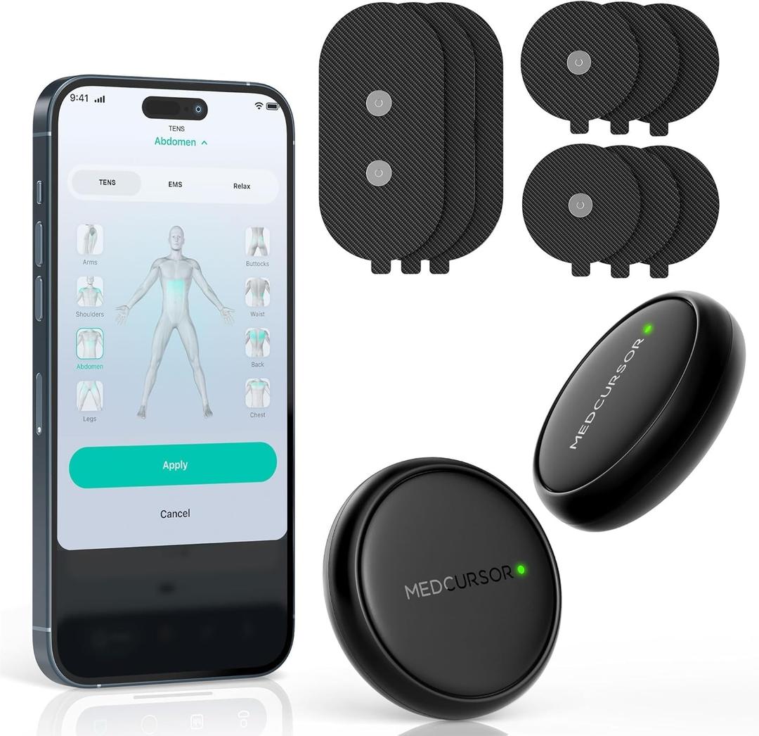 Medcursor TENS Unit Muscle Stimulator - Wireless 3-in-1 Dual-Channel EMS Machine with App Control & Session Memory, 25 Intensity Levels, 8 Target Areas, Storage Pouch, Designed for Back Pain Relief (Black)