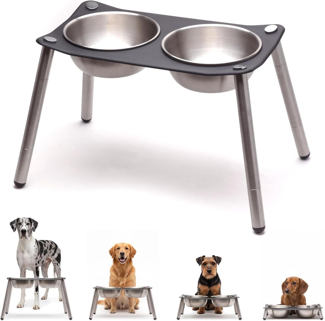 xympo Adjustable Elevated Dog Bowl 56 fl oz Stainless Steel Bowls