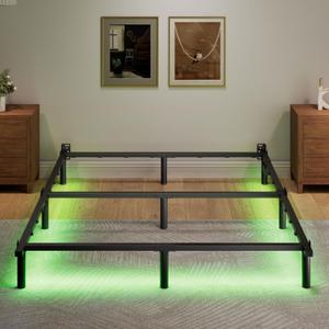 King Size Bed Frame with LED, 7 Inch Metal Steel Bedframe for Box Spring and Mattress, Heavy Duty Basics Bed Base, Noise Free, Easy Assembly, Black, Adjustable