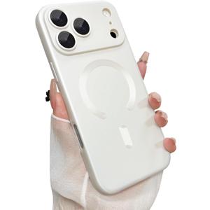 Magnetic for iPhone 17 Pro Max Case, with Camera Lens Protector, Compatible with Magnetic, Slim Shockproof Bumper Soft Silicone Metallic Luster Phone Case for iPhone 17 Pro Max, White