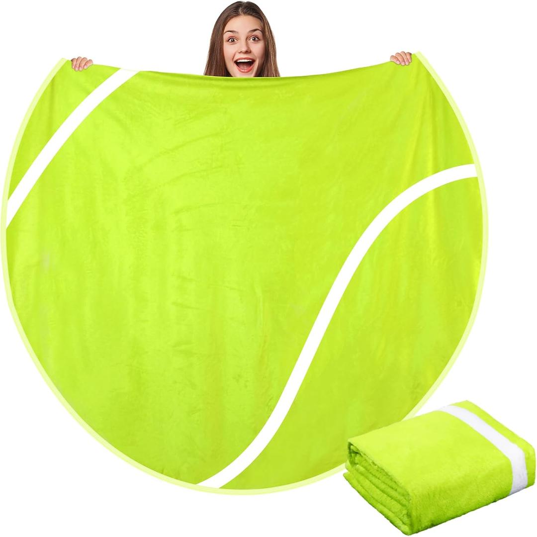 60" Round Sports Throw Blanket for Teens Adults Soft Flannel Baseball Softball Tennis Soccer Baseketball Volleyball Novelty Blanket for Sports Fan Birthday Senior Night Gift(Tennis)