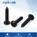 #4 x 1/2" Pan Head Self Tapping Screws Sheet Metal Wood Screws, Black Finish, Stainless Steel 304, 100 PCS