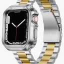 BINLUN Compatible with Apple Watch Band 49mm 46mm 45mm 44mm 42mm 41mm 40mm 38mm Stainless Steel Metal Watch Strap with TPU Watch Case Compatible with iWatch Series Ultra/11/10/9/8/7/SE2/SE/6/5/4/3/2/1