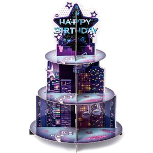 Singer Cupcake Stand Party Supplies - 3 Tier Spring Gifts Korean Pop Singer Happy Birthday Party Cupcake Tower Table Decoration Musical Fan Theme Dessert Tray Holder Cake Stands for Girl Women (Purple)