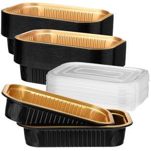 Baderke 20 Pack 50oz Aluminum Foil Pans with Lids Foil Baking Tins, 8.7"x 6" Bread Loaf Pan Disposable Cake Tins for Microwave Oven Cooking, Baking, Takeaway Food Container (Black Gold)