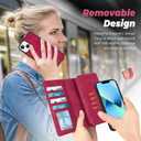 TwoHead Designed for iPhone 13 Wallet Case with Card Holder,Detachable Magnetic Phone Case with Wallet PU Leather Wallet Phone Case for iPhone 13 Case Wallet for Women/Men with Wrist Strap(Wine Red)