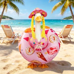 2 x Porch Goose Outfits Swimsuit – Hawaiian Pink Bikini with Floatie for 23 Inch Porch Goose Summer Outfits, Outdoor Garden & Lawn Yard Decor