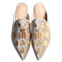 Fericzot Women's Velvet Backless Pointed Toe Slip On Loafers Flats Embroidery Mule Slippers Shoes Apricot, Size 7