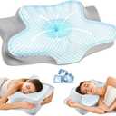 Cervical Pillow for Neck Pain Relief - Ergonomic Pillow for Sleeping Side Sleeper Pillow for Adults, Contour Neck Pillow Cooling Memory Foam Pillows, Orthopedic Bed Pillow for Back Stomach Sleepers (Blue + Grey)
