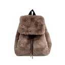 Ulisty Women Small Faux Rabbit Fur Backpack Furry Drawstring Daypack Plush Shoulder Bag brown