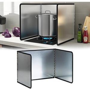 3 Sided Splatter Guard,Foldable Stainless Steel Oil Splatter Screens for Frying,Oil Splash Insulation Board,Nonstick Oil Splatter Guard Stove Insulation Board(L: 15" x W: 11.4" x H: 12")