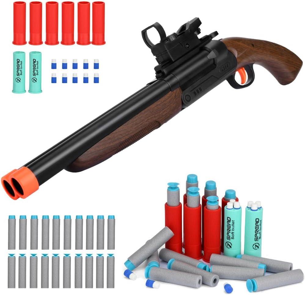 Toy Shotgun Bullet Educational Model Shooting Games for 8+ Boys, Double Barrel Toy Gun Soft Bullet Shell Ejection, Wood Colored Foam Dart Blasters
