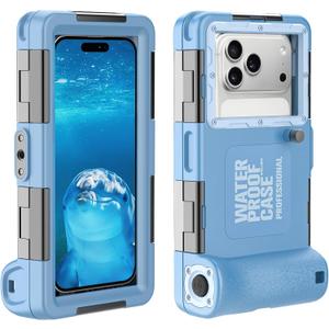 Underwater Snorkeling Diving Phone Case, Universal Waterproof Phone Case for iPhone 17/16/15/14/13/12/11Pro Max/XR/XS/X for Samsung Galaxy S24/S23/S22/S21,Scuba Underwater Photo Video Housing(Blue)