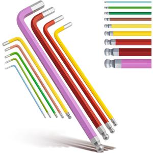 Metric Hex Key Set 9-Piece, Long Arm Ball End Allen Wrench Set 1.5-10mm, S2 Steel 62HRC Color-Coded Anti-Slip Keys for Furniture Assembly, Bike Repair, Automotive – Hangable Case
