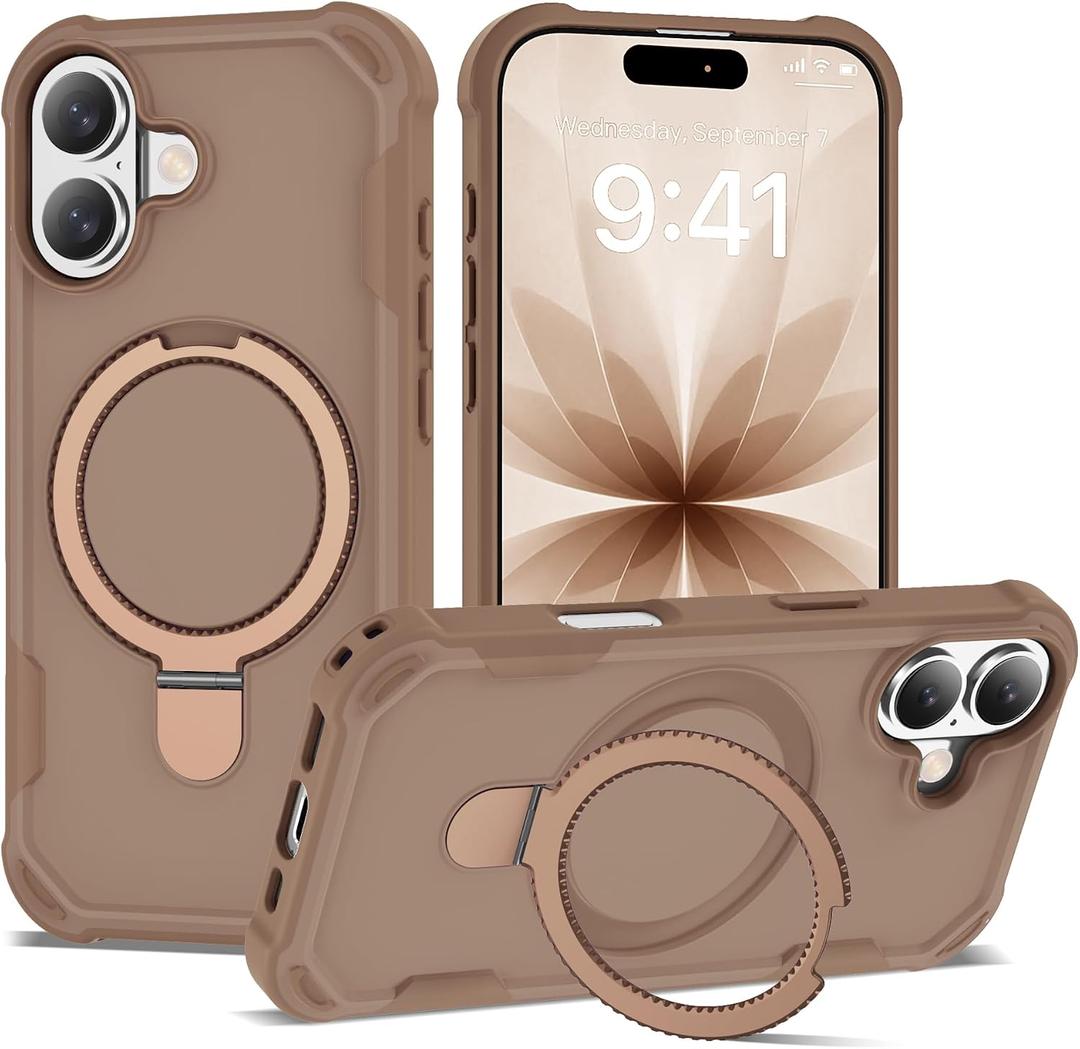 Compatible with iPhone 17 Case 6.3'' with Magnetic Ring Stand [Military Drop Protection][Compatible with MagSafe] Shockproof 17 Phone Case for Men Wowen,Brown