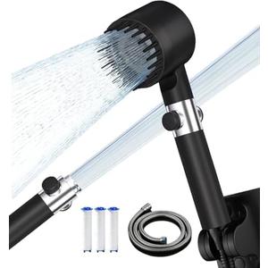 Filtered Shower Head with Handheld, High Pressure 3 Spray Mode Showerhead with 18 Stage Water Softener Filters for Hard Water - Handheld Shower Head-Remove Chlorine-BLACK