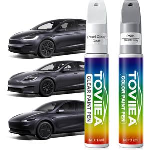 Stealth Grey(PN01) Touch Up Paint for tesla ModelY/3/X/S,2-In-1 Car Scratch Remover Pen,Car Paint Scratch Repair Kit for Scratches,Chips & Nicks,2-PCS SET