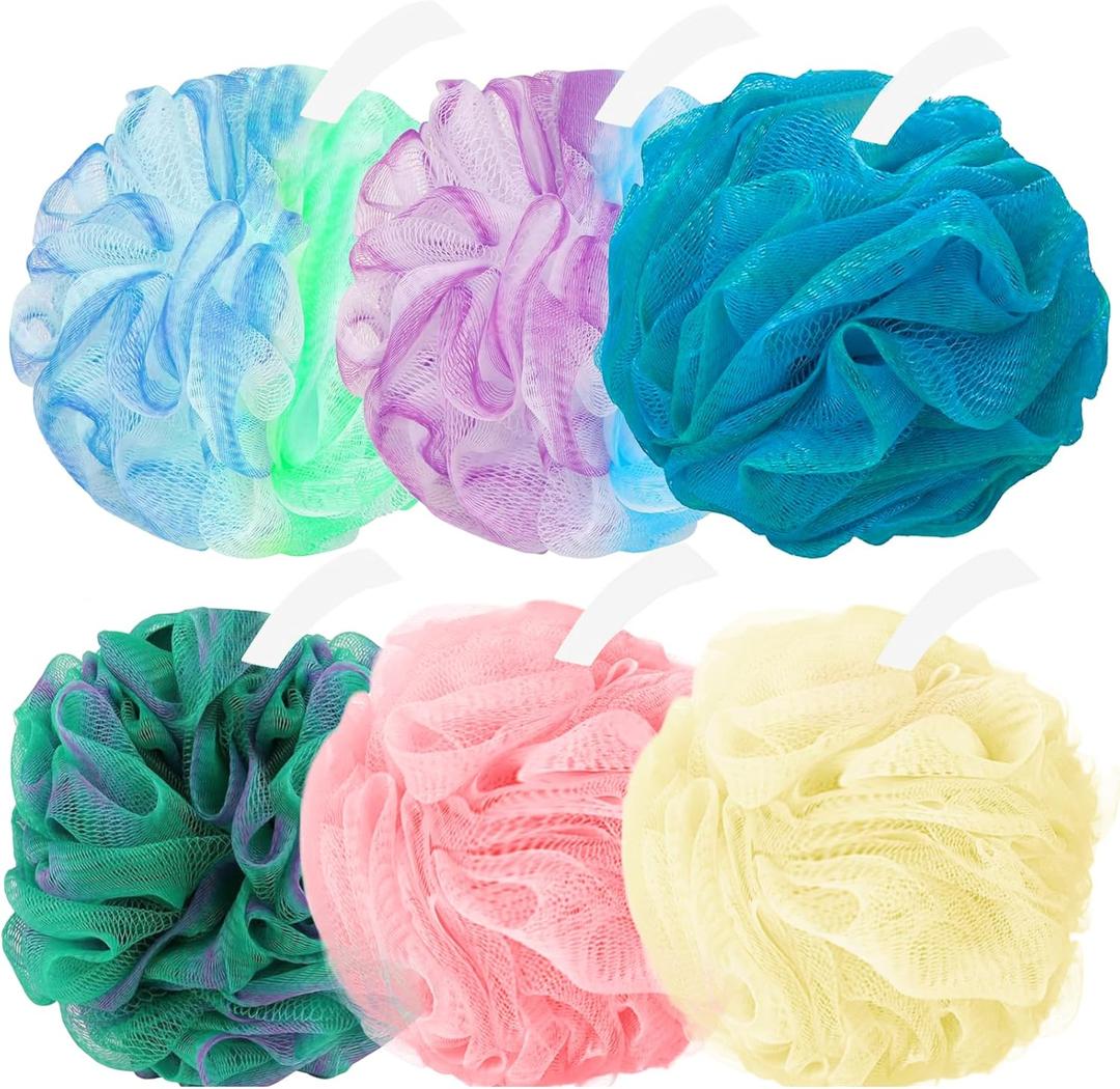 Amazerbst loofah,6 Pack Shower loofah loofah Sponge,Bath Sponge Body Scrubber for Women and Men (Green Purple Blue Blue Pink Yellow)