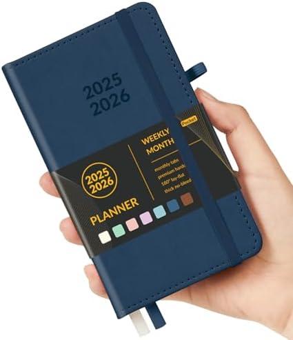 Forvencer Pocket Planner 2025-2026, Weekly & Monthly Planners with Tabs for Purse 3.5" x 6", 12 Months (July 2025 - June 2026), Small Daily Academic Calendar with Elastic Band, Hardcover Agenda, for Women, Teacher