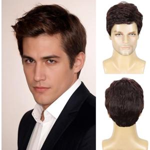 DDHAIR Men Short Brown Wig Layered Natural Fluffy Synthetic Wigs for Halloween Cosplay Male Man Hair(Dark Brown,6 Inch)