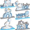 DoubleFill 6 Pcs Gender Reveal Decor It's a Boy Baby Shower Decoration Elephant Party Wooden Table Sign Blue Welcome Baby Centerpieces for Boy Birthday Pregnancy Announcements Newborn Party