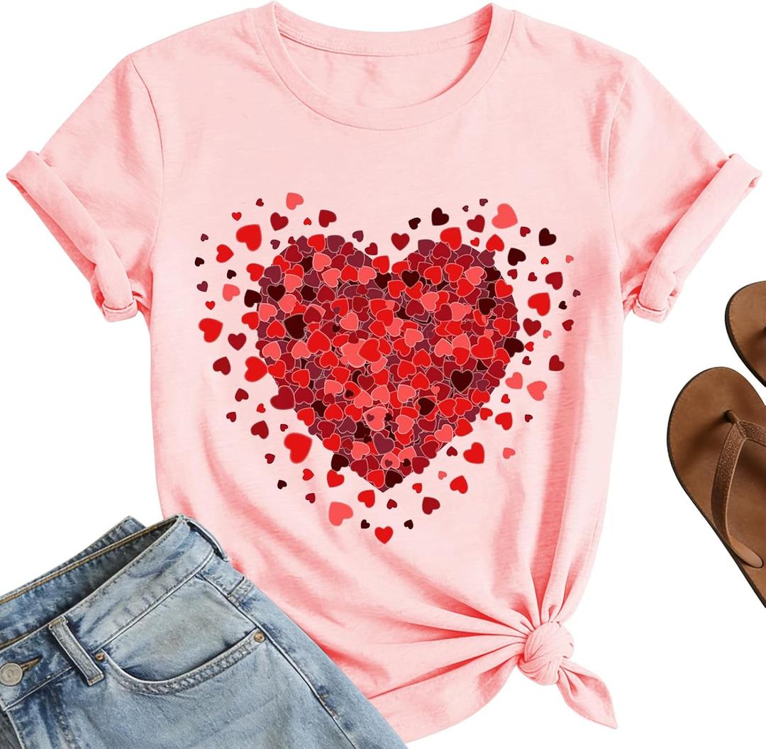 Hearts Valentines Shirts for Women  Love Heart Valentines Day Tshirt Cute Tops (XXL)