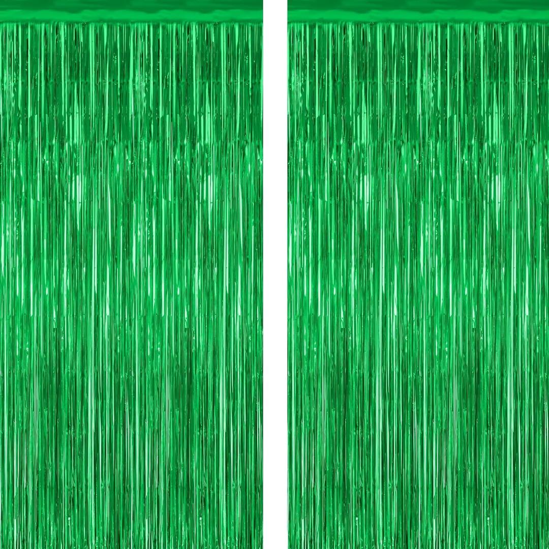 2 Pack Tinsel Backdrop, 3.28 FT x 7.05 FT Green Party Decorations, Metallic Football Backdrop Curtains Tinsel Curtains Streamer Backdrop, Party Supplies Wall Decor for Football Party Birthday