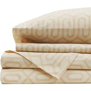 Comfort Spaces 100% Cotton Sheet Set Breathable, Lightweight, Soft with 14" Elastic Pocket Fits up to 16" Mattress, All Season Cozy Bedding, Matching Pillow Case, King Diamond Tan 4 Piece