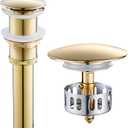 Bathroom Sink Drain Without Overflow, Anti-Clogging Vessel Sink Drain Strainer, Pop Up Drain with Detachable Basket, Hair Catcher Bathroom Sink Drain Stopper (Brushed Gold, No Overflow)